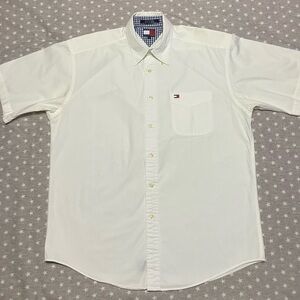 Vintage Tommy Hilfiger Shirt Men’s Large White Button down Short Sleeve 90’s